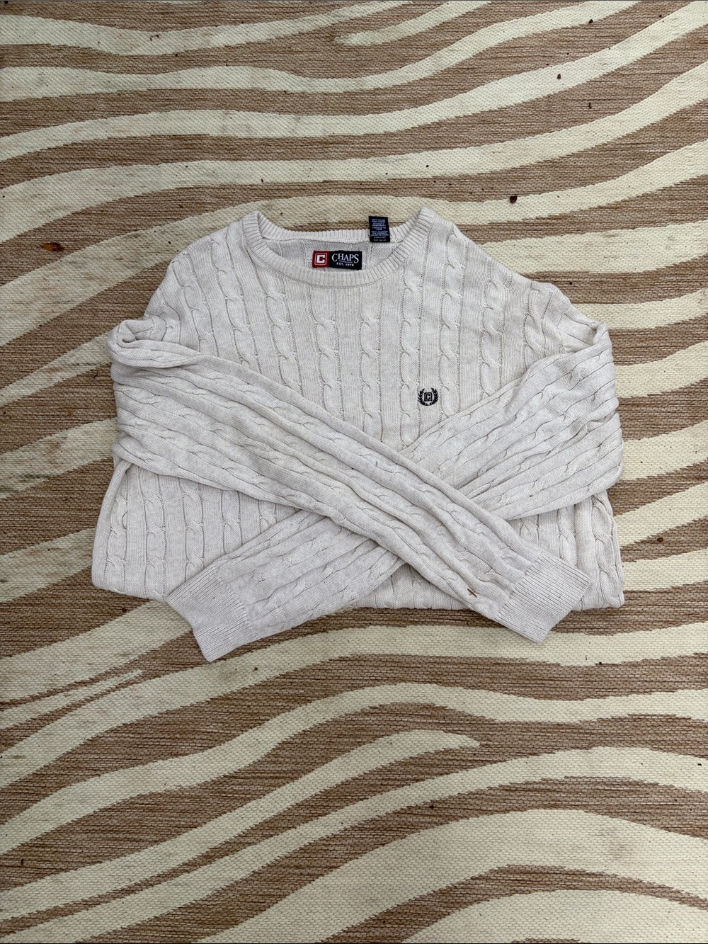 Chaps Men’s Cable Knit Crewneck Sweater - Oatmeal